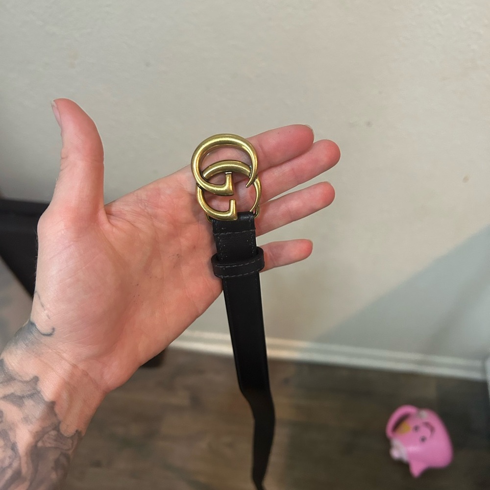 Gucci Leather Belt with Gold Buckle